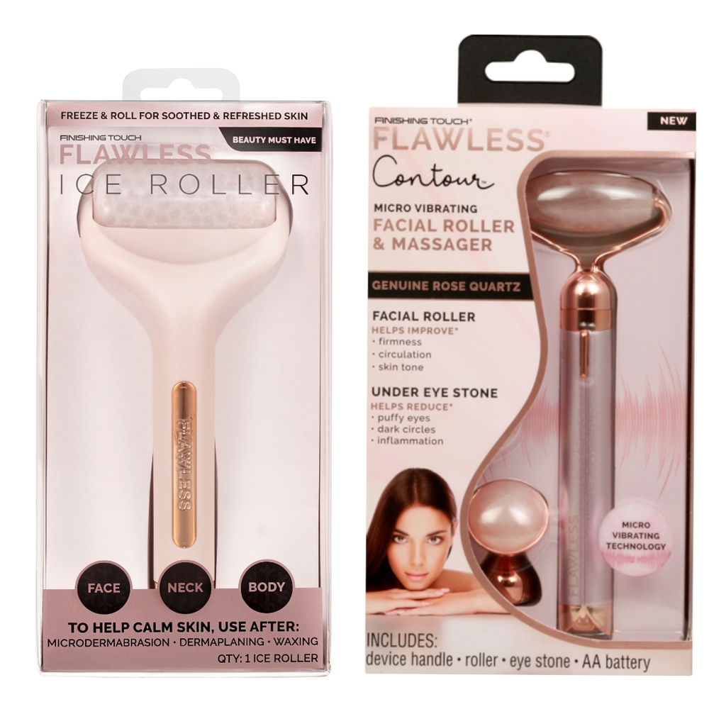 Finishing Touch Flawless Ice Roller & Vibrating Rose Quartz Facial Eye Massager